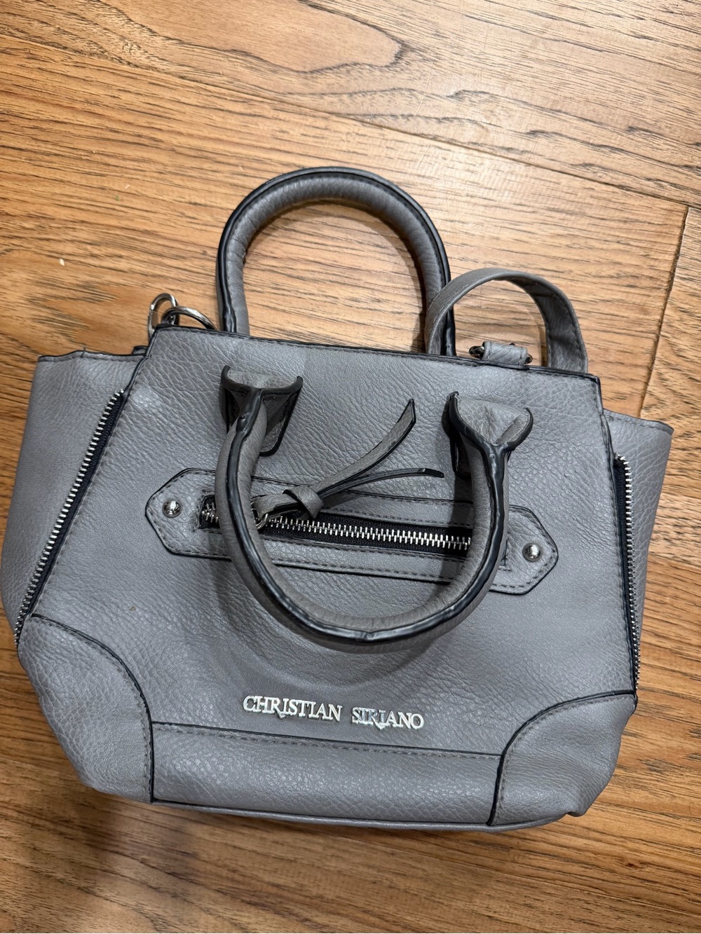 Christian Siriano Gray Leather Mini Satchel with Front Zip Detail